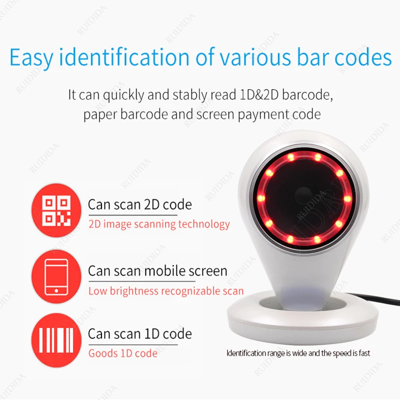 Barcode Scanner Platform 1D 2D Desktop Omnidirectional Hands-Free Wired USB QR Code PDF barras