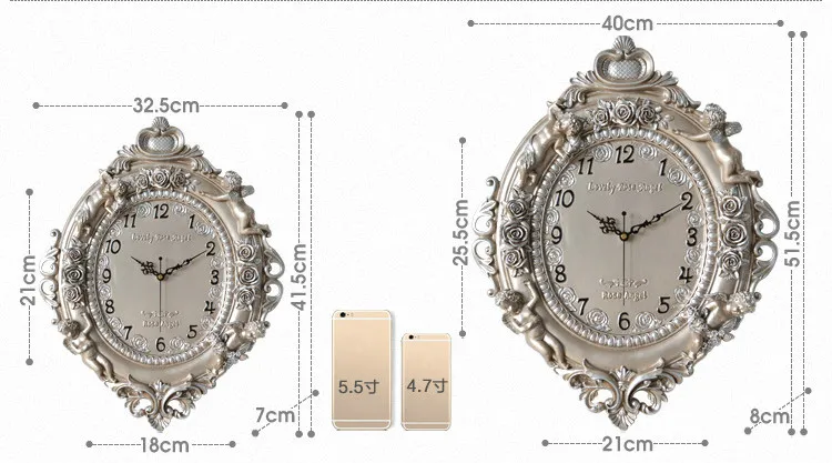 Вкус выбор Декор Европейский ретро смолы пастырской кварцевые часы немой стиль приглушенные модные розы круглые настенные