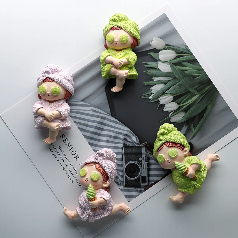 Home cartoon characters 3D fridge magnets refrigerator paste Cartoon girl Nightgown chick resin magnetic home decoration | Дом и сад