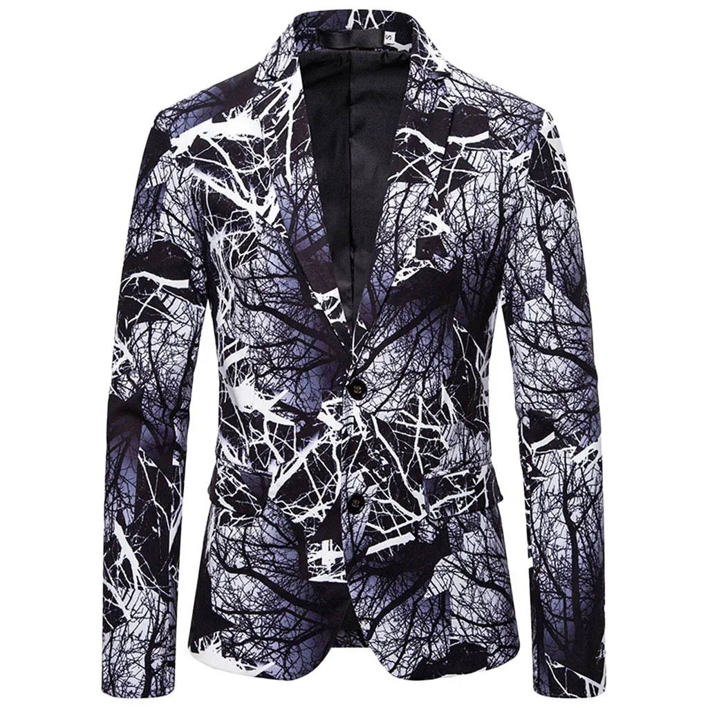 Winter Mens Jackets And Coats Slim Fit Notched Printed Stylish Suits Jacket Casual Lapel Men Blazer Floral Clothes 9.27