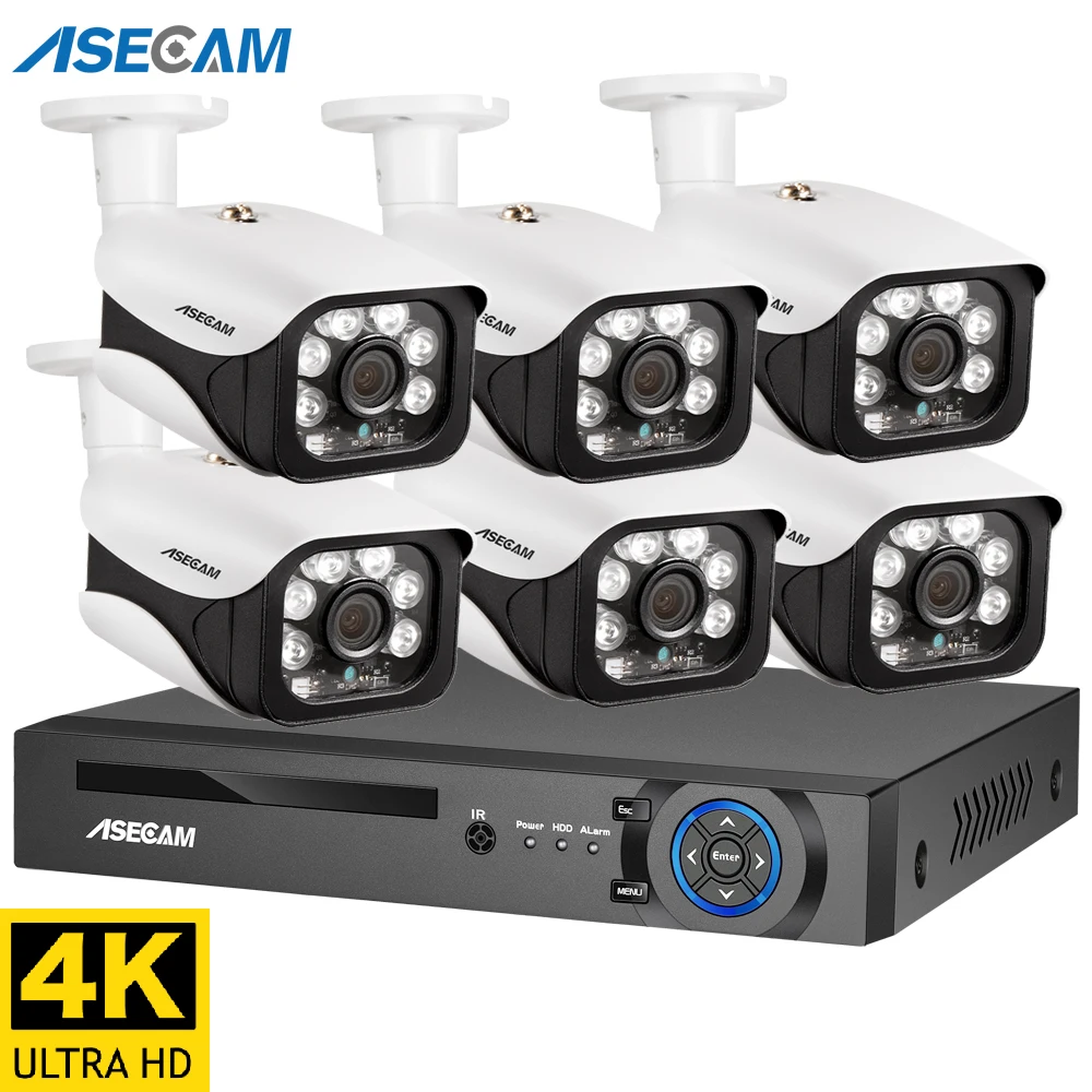 Sistema de cámaras de seguridad 4K Ultra HD de 8MP, Kit de NVR POE, CCTV de calle, Bullet IP, videovigilancia para el hogar al aire libre