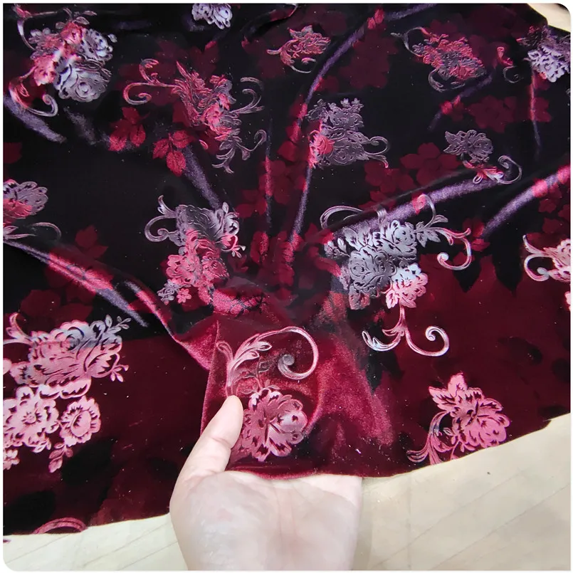 

New Elastic Jacquard Embossed Gold Velvet Cheongsam Dress Upper Garment Fabric