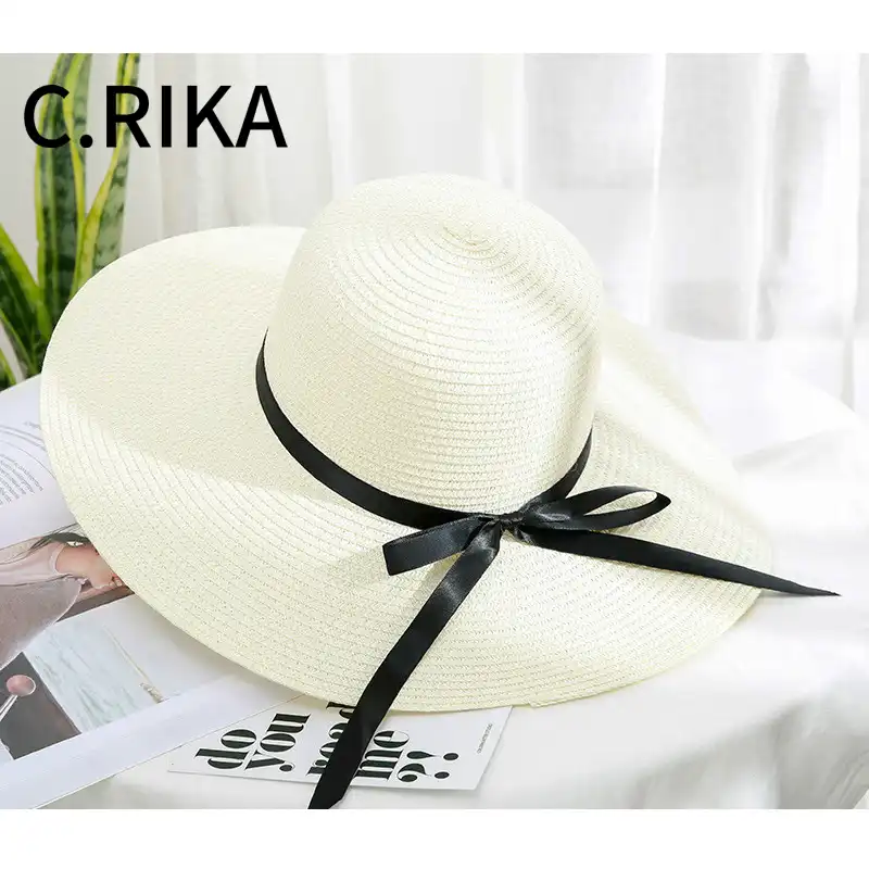 sun hat with black ribbon