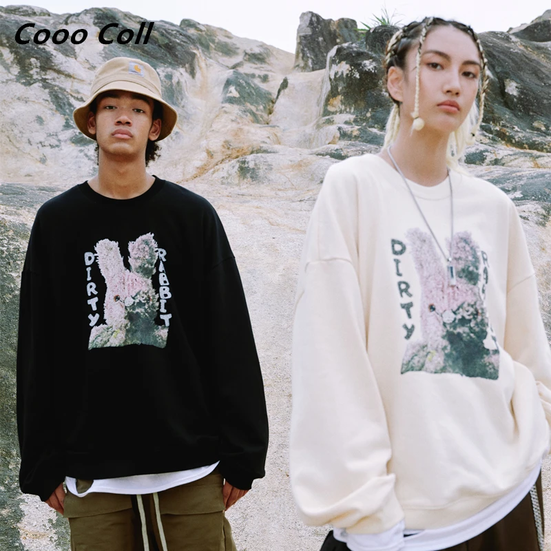 CoooColl 19FW модные негабаритные как можно скорее ROCKY DIRTY decord мультфильм кролик осень-зима теплые мужские повседневные топы Толстовка