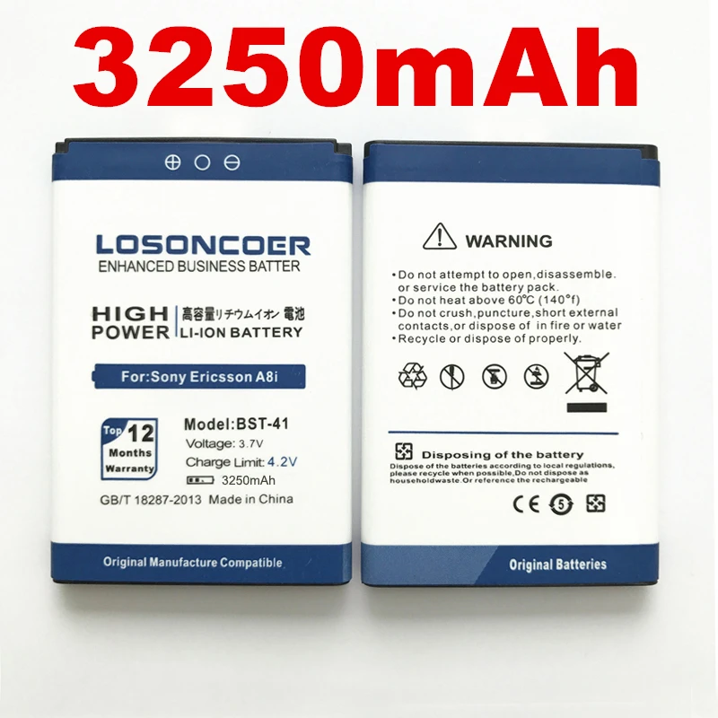 losoncoer 3250 мА/ч, BST-41 BST41 для sony Ericsson Xperia PLAY R800 R800i A8i M1i X1 X2 X2i X10 X10i/Play Z1i