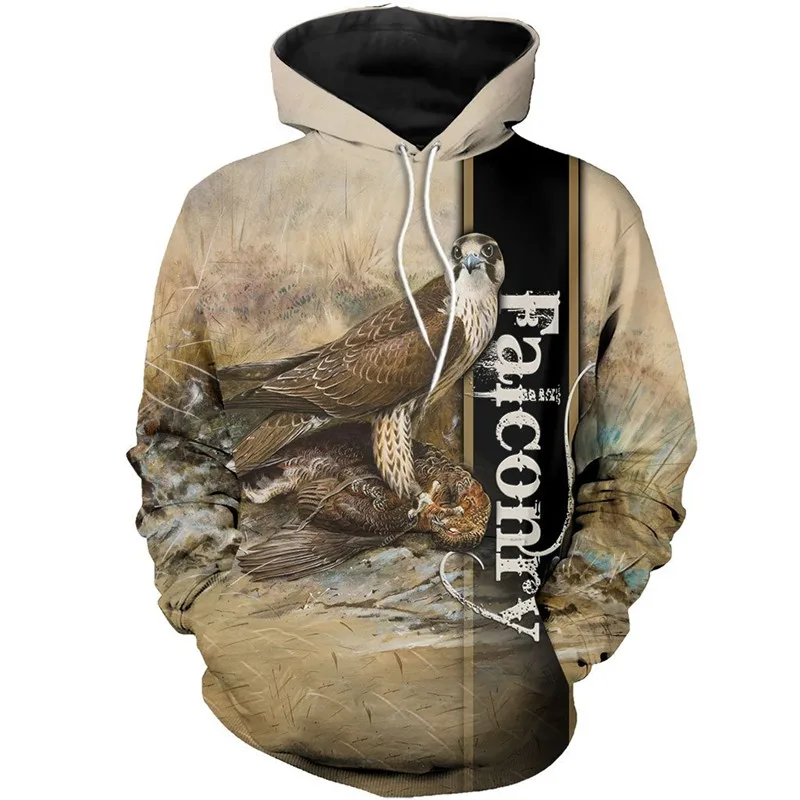 

New 3D Fully Printed Falconry Hoodie Pullover Autumn and Winter Round Neck Casual Sweatshirt Fashion Men's and Women's Jackets