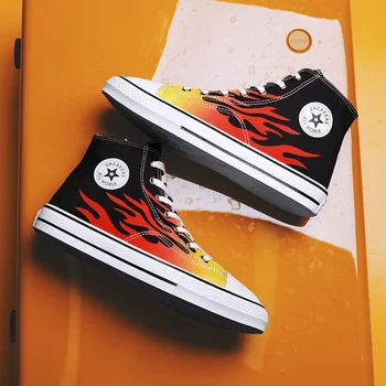 

Boots Men Casual Shoes High Top Fashion Sneakers Men Hip Hop Shoes Big Size 46 Men Vulcanized Shoes Canvas Cartoon Animation