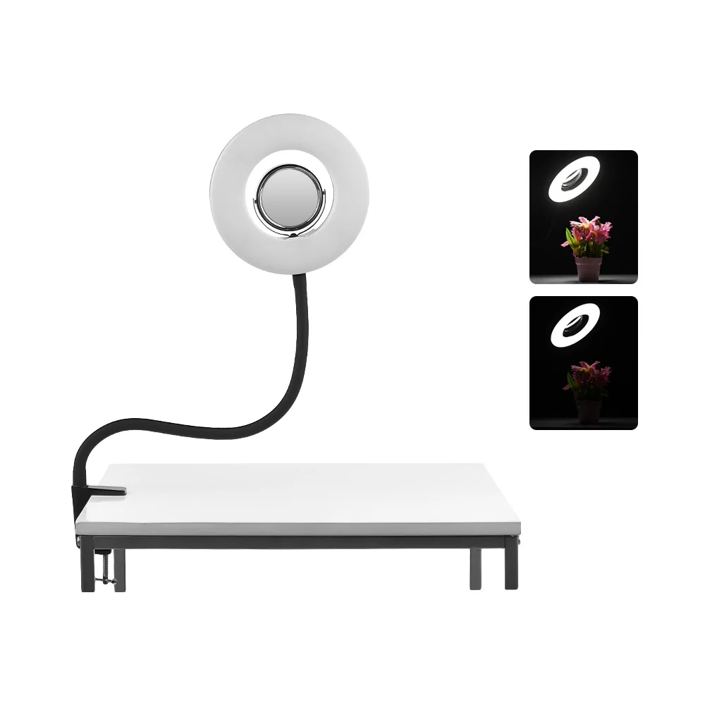 Tabletop 5500K LED Ring Video Light 24W Dimmable Fill Light with Makeup Mirror Deskclip Bendable Pole for Photo Video Lighting