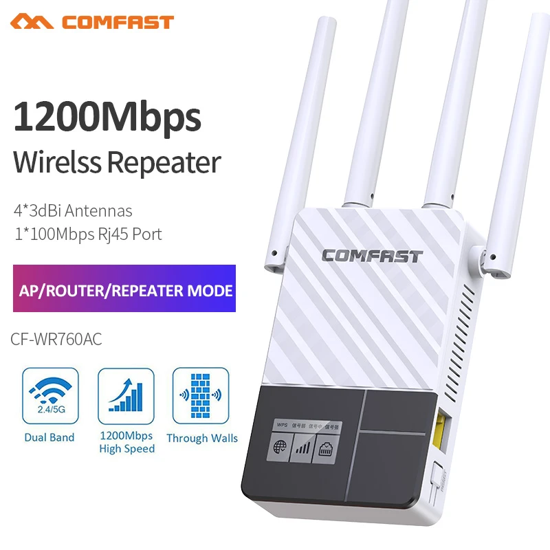 COMFAST 1200Mbps Màn Hình OLED Thông Minh Repeater WiFi 2 Băng Tần 2.4G & 5G Không Dây Mở Rộng Tín Hiệu Wi-Fi Phạm Vi bộ Khuếch Đại