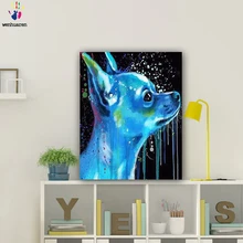 DIY картинки для раскраски по номерам с цветами Синяя Собака Картина Рисунок Живопись по номерам в рамке дома