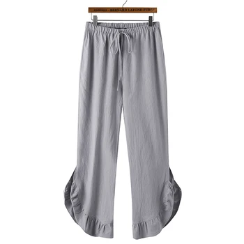 

Autumn Women Vintage Linen Pantalones Femme Celmia Elastic Waist Irregular Hem Ruffles Pants Casual Loose Trousers Plus Size 7