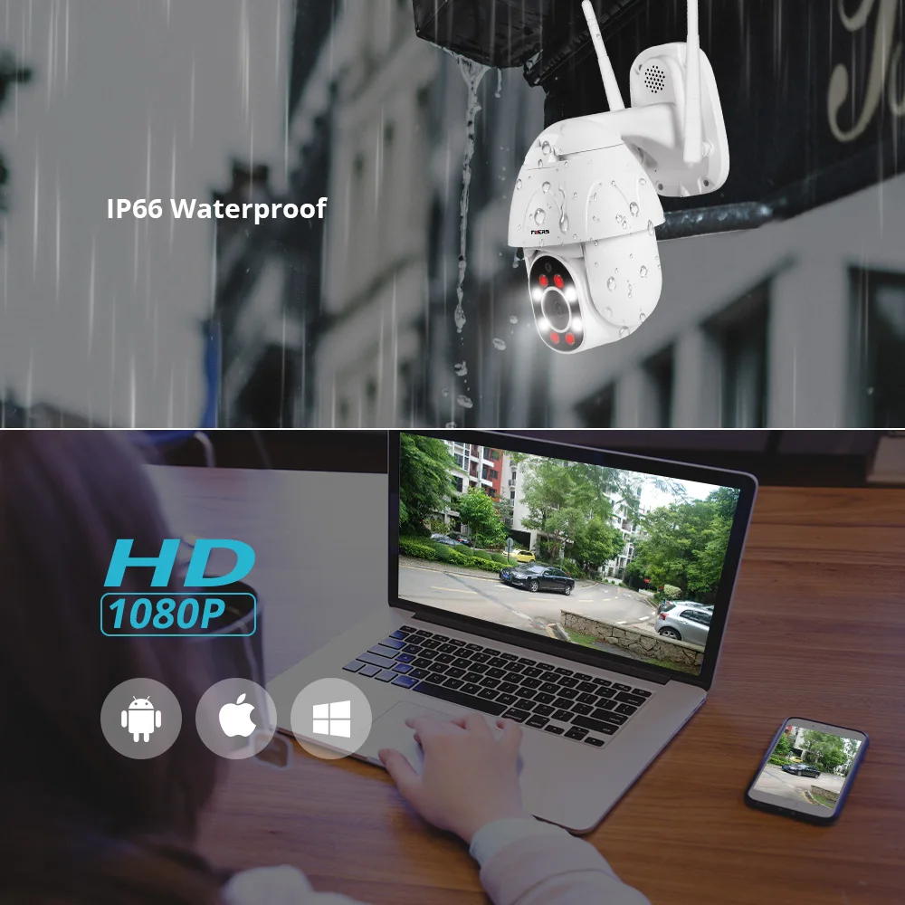 FUERS открытый Беспроводной IP Камера IP66 Водонепроницаемый WI-FI 1080 p Скорость PTZ Камера H.265+ Приложение Управление Ночное видение Обнаружение движения