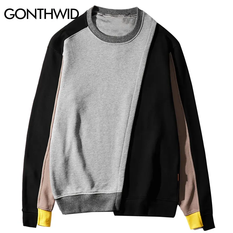 

GONTHWID Thumb Hole Color Block Patchwork Irregular Pullover Sweatshirts Hoodies 2019 Hip Hop Casual Streetwear Sweatshirt Tops