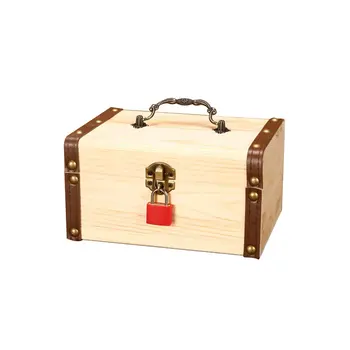 

Household Small Safe Deposit Box Child Little Girl Creative Wooden Piggy Bank Retro Desktop Storage Box