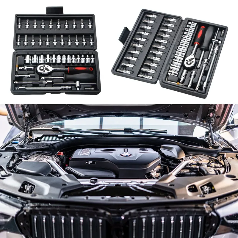 

Lcyonger 46Pcs Spanner Socket Screwdriver Car Repair Tool Torque Ratchet Wrench Kit Auto Workshop Repair Tools Car Accessories