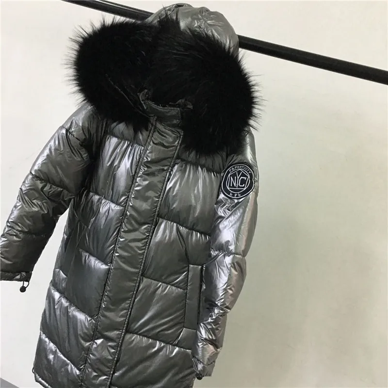 High Quality New Winter Jacket Women Warm Thicken Hooded With Fur Long Coat Shining Fabric Stylish Female Parka - Цвет: Gray