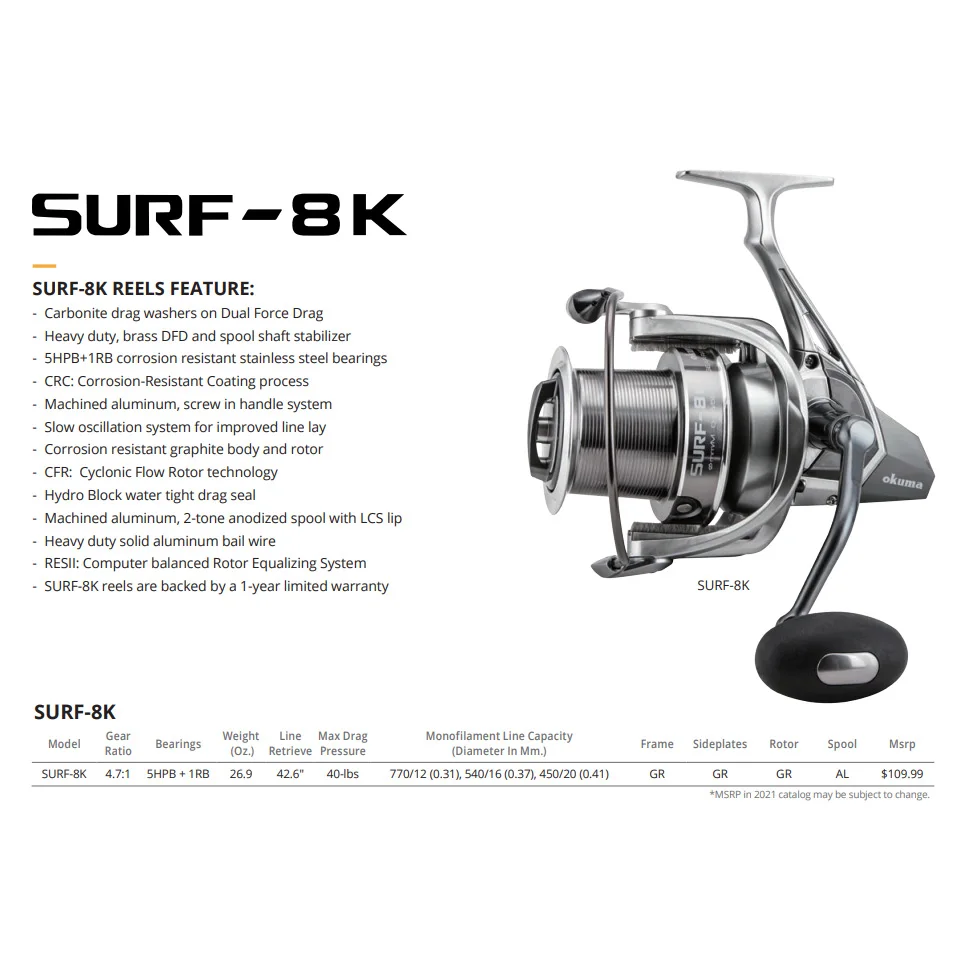 OKUMA SURF-8K Baitfeeder Surf Fishing Reel Carp Spinning