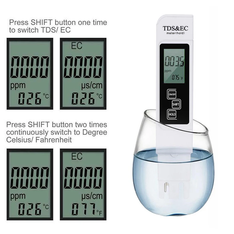 Digital TDS EC Meter Water Quality Testing Pen Aquarium Aquariums Pool Tester Hardness Meter GH/DH Test Tool