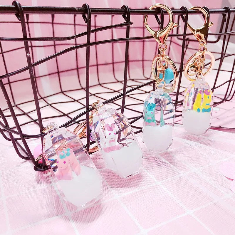 Онлайн знаменитостей плавающий Единорог молоко брелок-бутылка Мода Девушки Сердце жидкий зыбучий песок масло Упаковка для бутылок кулон