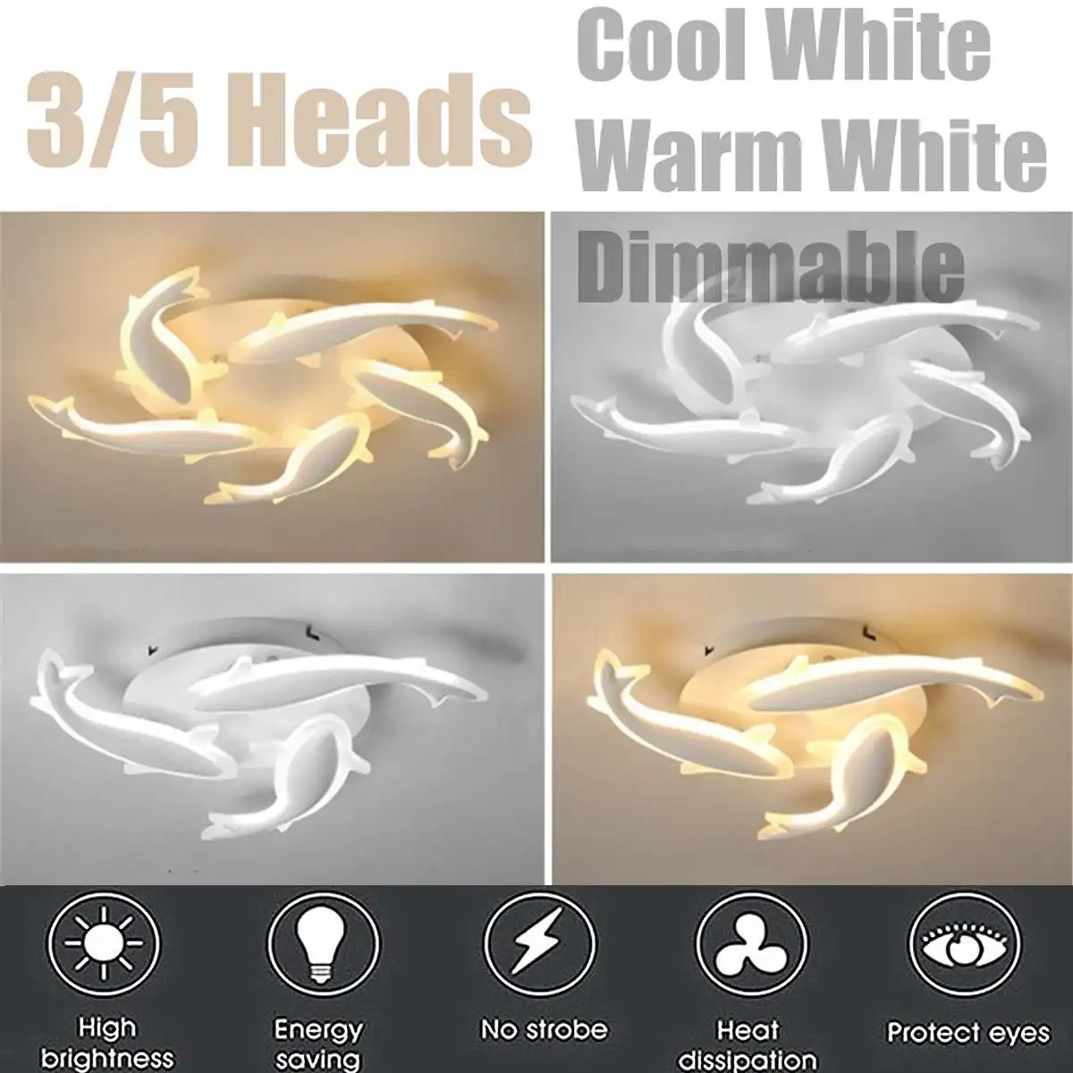 

3/5 Heads Dolphins LED Acrylic Ceiling Light 220V Hallway Bedroom Dimmable Ceiling Lamp Fixture Indoor Lighting Home Decoration