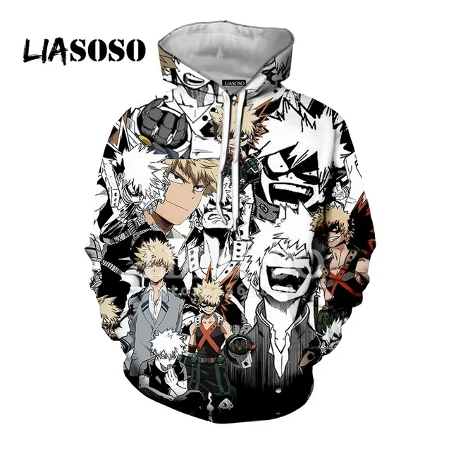 

LIASOSO 3d Print Hoodie man Hoodies Anime Boy Many Faces Todoroki Shouto Bakugou Katsuki Sweatshirts men clothing