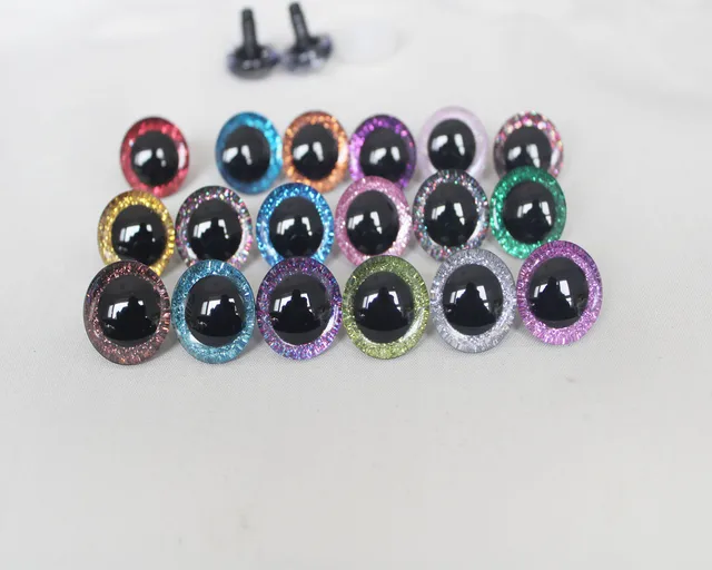 20pcs--New 18colors option9-12- 14mm-16-18-20-25-30-35mm 3D CLEAR glitter safety toy eyes &glitter & washer--long stem eyes 2