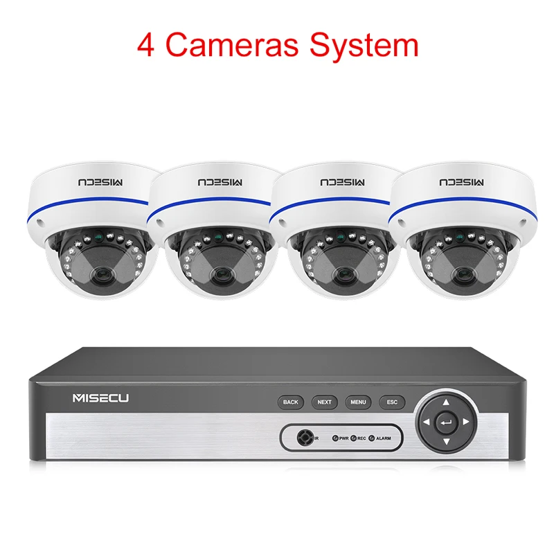 MISECU H.265 8CH 48 V POE CCTV система 5.0MP IP POE Антивандальная Водонепроницаемая металлическая камера 2560*1440 комплект видеонаблюдения - Цвет: 4MP 4PCS CAMERAS KIT