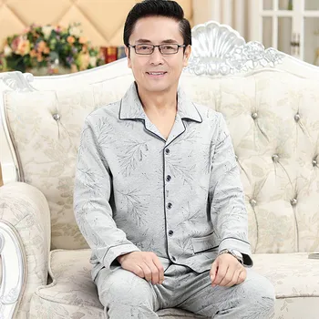 

Middle Aged And Elderly People Dad Pajamas Men Spring Autumn Pure Cotton Long Sleeve Men'S Simple Lattice Homewear Set