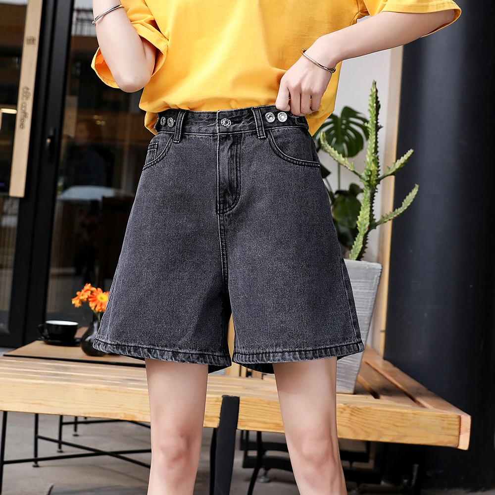 Women Denim Shorts Fashion Classic Vintage Blue Black  High Waist  Wide Leg  Ladies Casual Summer Female Shorts Streetwear Jeans