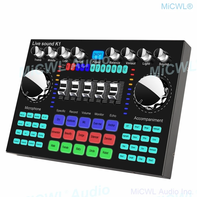 US $30.40 Beautiful Color Light Sound Audio Card Mixer Adapter KMS105 Condenser Table Microphone Live Mixing Console Bluetooth Mixer