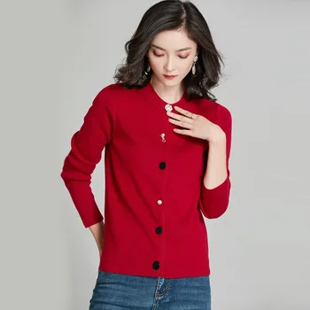 

2020 Spring New Women Pearls Bead Cardigan Sweater O Neck Slim Knitwear Single Breasted Casual Knit Cardigan Outwear Jacket Coat