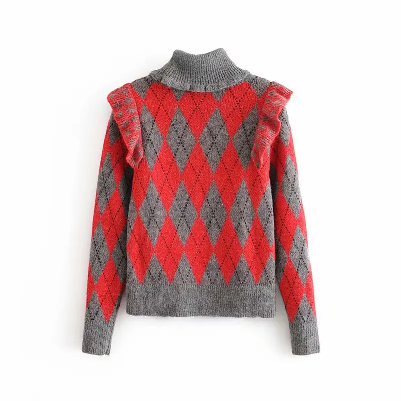 2019 new European and American style style laminated decorative diamond-shaped high-neck sweater winter dresses women 2019 2019 new European and American style style laminated decorative diamond-shaped high-neck sweater winter dresses women 2019