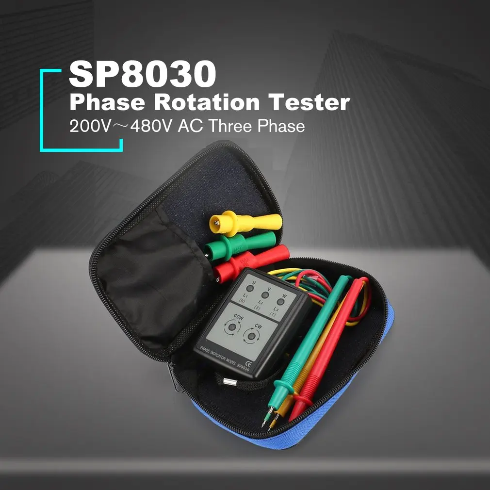 SP8030 трехфазный тестер вращения Цифровой индикатор фазы детектор Светодиодный
