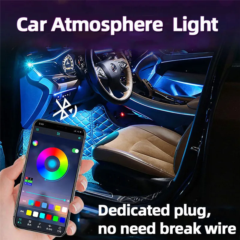 

14 in 1 RGB LED Atmosphere Car Interior Ambient Light 8M Fiber Optic Strip Light By App Control Music Dashboard Neon Lamp 12V
