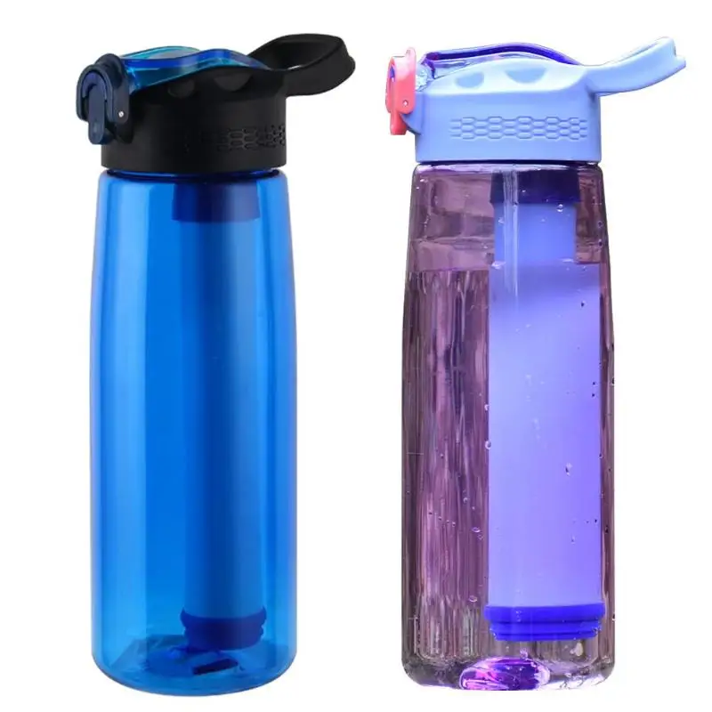 

650mL Water Filter Bottle with Integrated Filter Straw Outdoor Sport Purifier Water Filter Cup Survival Drinking Water Bottle
