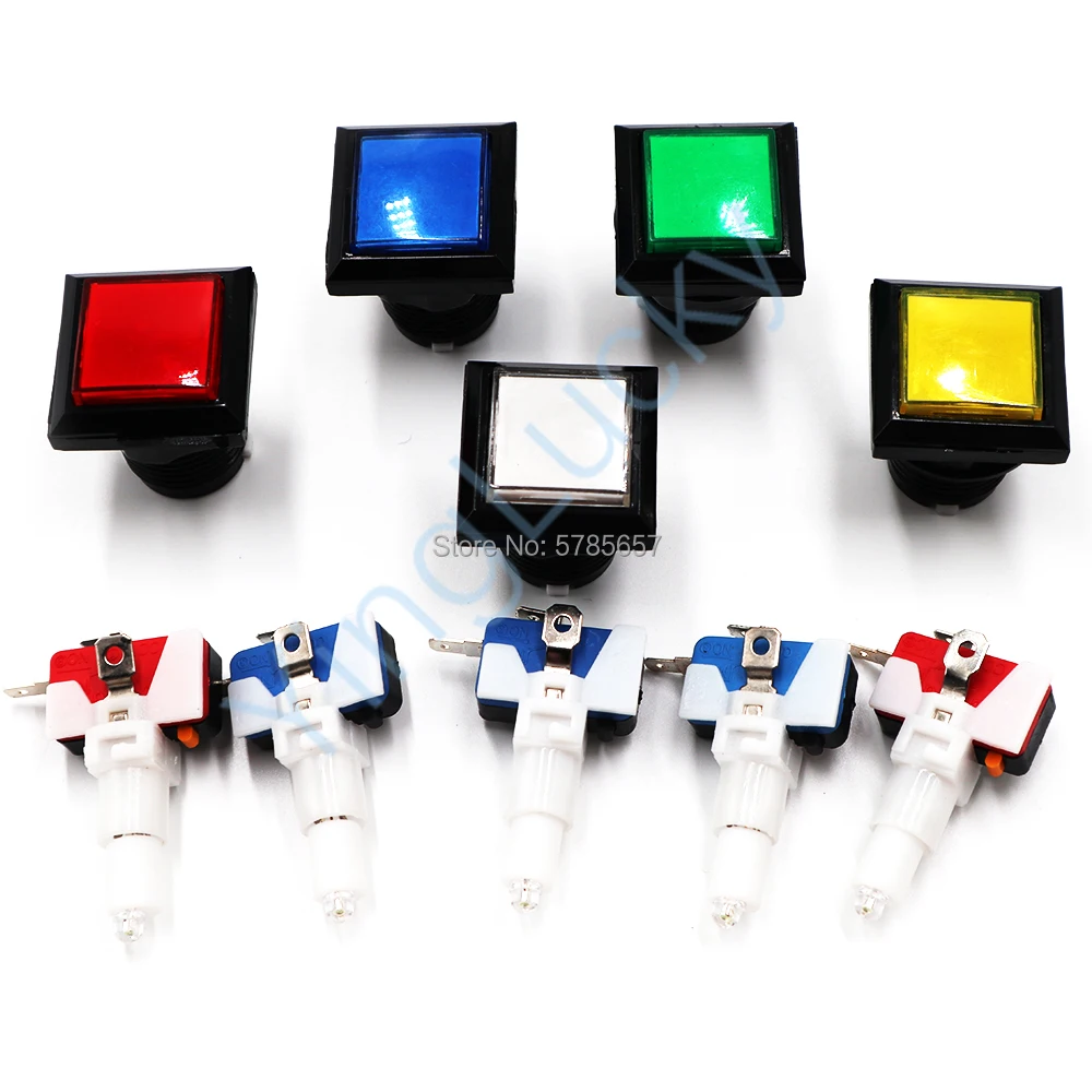33mm square Arcade push button 12V arcade button led Illuminated with Microswitch bracket 5 colors to choose