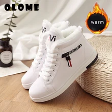 Зимние ботинки; женские ботильоны; теплая зимняя женская обувь из искусственной кожи с плюшем; кроссовки на плоской подошве; женская обувь на шнуровке; женские короткие зимние ботинки