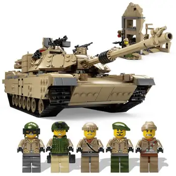 

10000 1463pcs 2in1 military tank 1:28 abrams m1a2 caterpillar vehicle cars 5 figures building block Toy