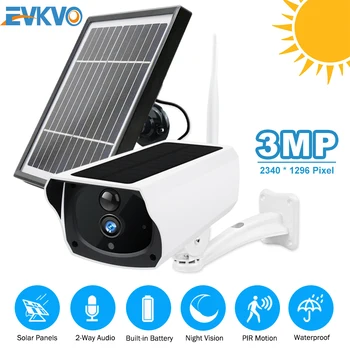 

3MP Outdoor Solar Security Camera Wireless WiFi Camera Solar Panel Rechargeable Battery Bullet PIR Motion Alarm Two Way Audio
