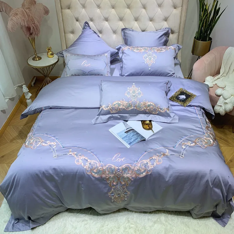 7 4/7pcs 800TC Egyptian cotton pink flowers embroidery Bedding Set Duvet Cover set Pillowcase comforter bedclothes bed linen - Цвет: 7