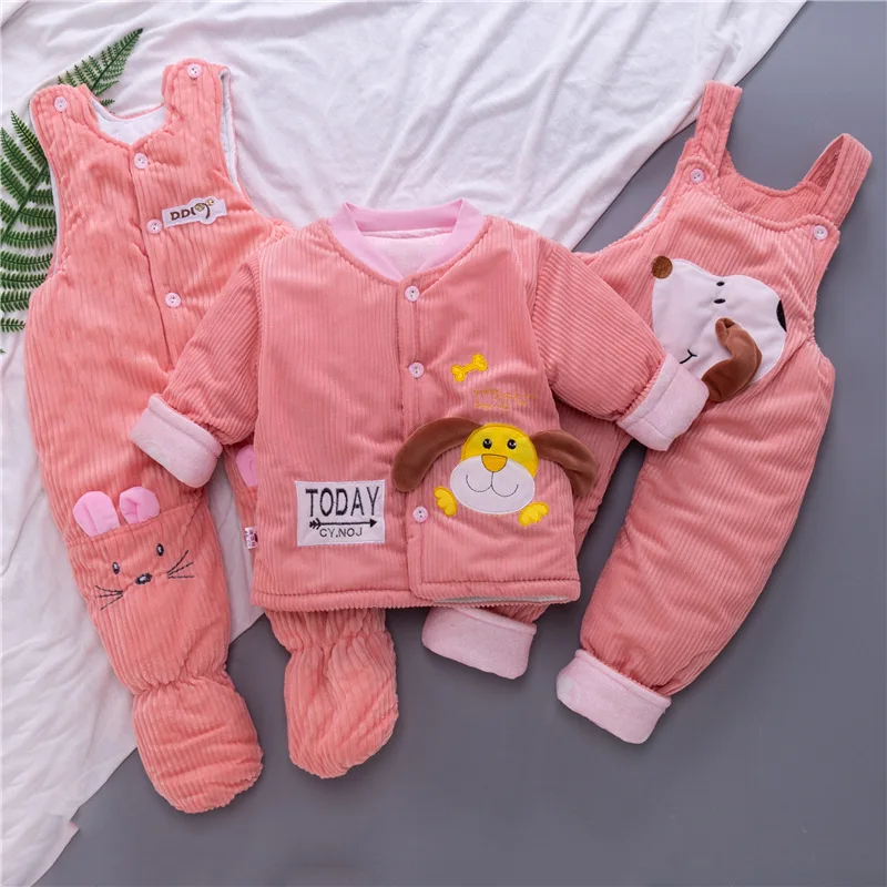WEPBEL 3Pcs Winter Warm Infant Toddler Baby Cotton Jacket Coat Straps Thickening Pants Newborn Baby Outfits for Boys Girls - Цвет: 16