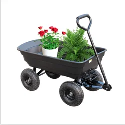 95x51x22cm 14.5 Kg Pull-type Plastic Hand Garden Tools Cart Green Dump Trailer