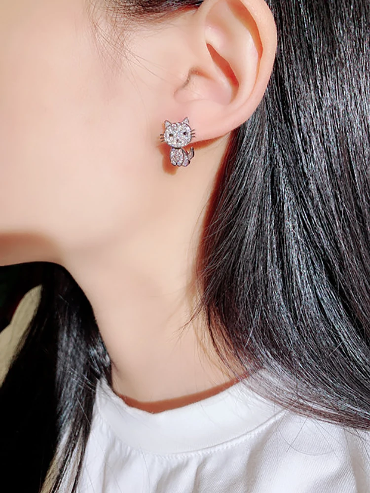 Cute Cat Exquisite Shine CZ Earring for Mujer Temperament Fashion Pave Inlaid Zircon Stud Earring Wedding Jewelry Accessories - Image 2