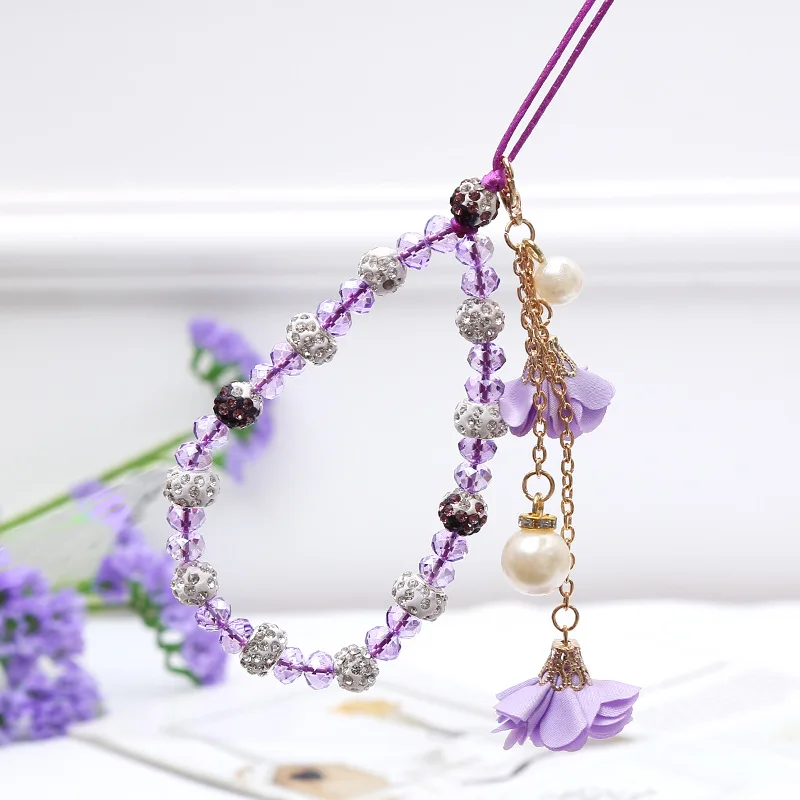 Shellnail Mobile Phone Lanyard Short Hand Strap for Key USB Diamond Bracelet Phone Case Flower Pendant DIY Tassel Phone Straps