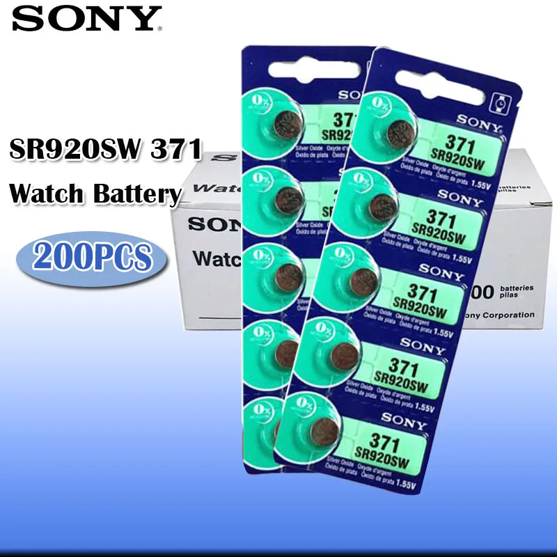 200 шт. Sony 100 Оригинал 371 SR920SW 920 LR920 AG6 LR69 171 1 55 в оксид серебра батарея для часов