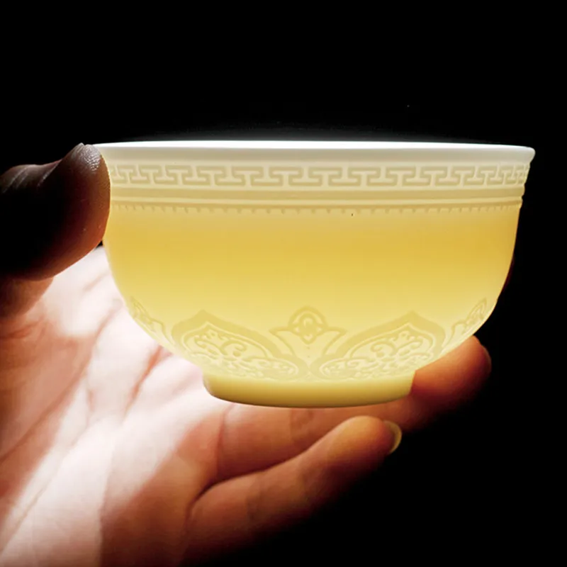 Нефритовый фарфор чайная чашка лотоса 90 мл чаша для здоровья маленькая дракона