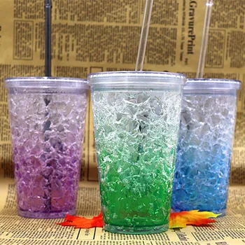 

New Fruit creative summer ice Cup student double-layer straw plastic refrigeration crushed ice color Cup water bottle Hot Sale