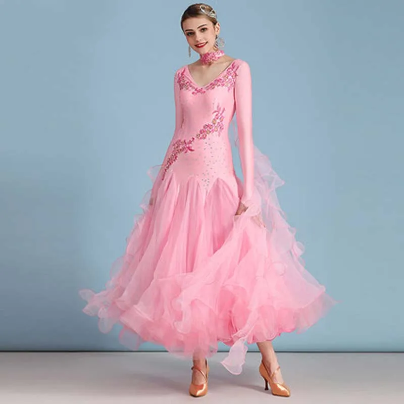 Standard Ballroom Dance Dresses of High Quality Long Sleeve Flamenco Dancing Skirt Women Cheap Stage Waltz Ballroom Dress