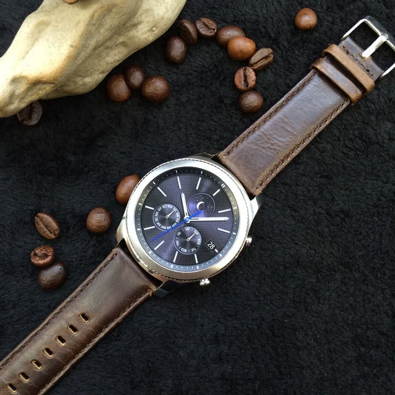 Dark Brown AKGLEADER ремешки для часов из натуральной кожи для samsung Galaxy Watch 46 мм gear S3 Writs Ремешок Браслет Для huawei GT Watch 22 мм ремешки - Цвет ремешка: Dark Brown