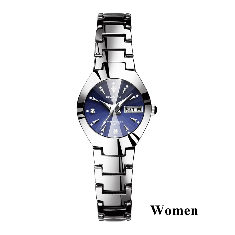 Women Silver Blue Часы для влюбленных Роскошные Кварцевые наручные часы для мужчин и женщин Hodinky Dual Calender Week steel Saat Reloj Mujer Hombre парные часы - Цвет: Women Silver Blue